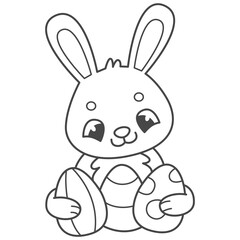 Cute rabbit with Easter eggs coloring book for kids. Coloring page with Easter bunny. Monochrome black and white illustration. children's illustration.