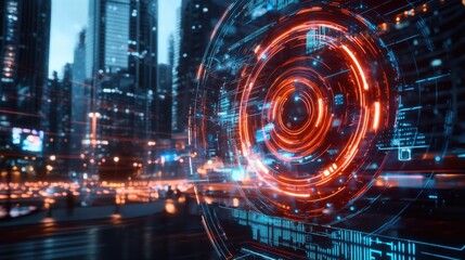 Fototapeta premium Futuristic Cyber City Lighting Technology Digital Abstract Data Network Visualization