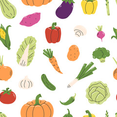 Seamless pattern with vegetables on white background. Vegetables Illustration background.