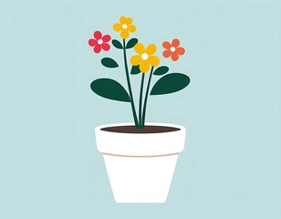 Illustration of plant in a pot, Solid background, flat design, clip art