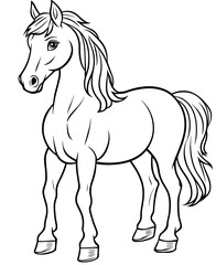 Elegant Horse Stands Calmly In Minimalist Graphic Drawing With Smooth Lines And Defined Shapes