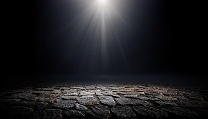 Mysterious Stone Ground Illuminated by Spotlight on a Dark Interior Background Dramatic Noir Mood...