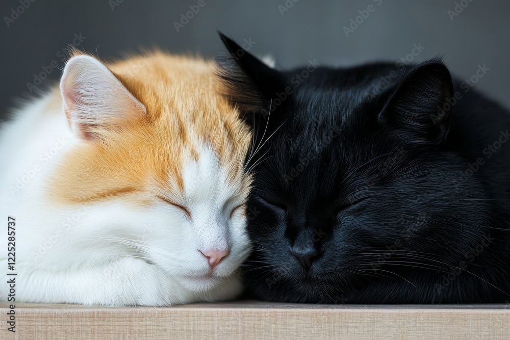 Aufkleber Two pets snuggled together, one with light fur and the other with dark, creating a visual balance of complementary tones