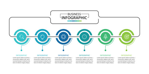 Business infographic template. 6 Step timeline journey. Process diagram, Infographic elements vector illustration.	