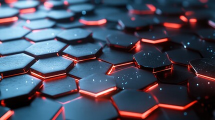 Obraz premium Abstract Hexagon Pattern: Red and Blue Illuminated Geometric Design