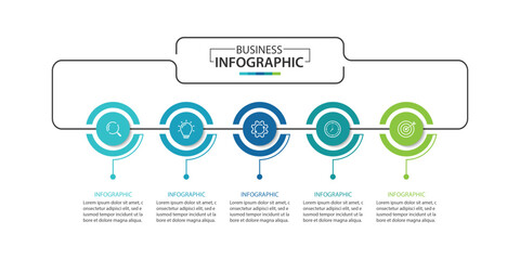 Business infographic template. 5 Step timeline journey. Process diagram, Infographic elements vector illustration.	