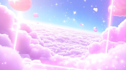 Obraz premium Pink Cloudscape With Hearts And Stars A Dreamlike Scene