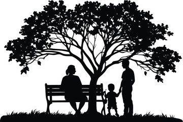 Family silhouettes in nature