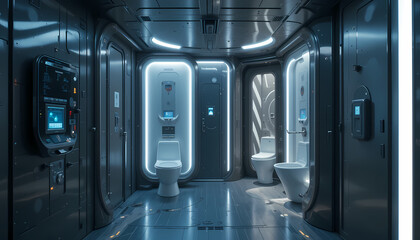 Naklejka premium Futuristic Spaceship Bathroom Design 3D Render