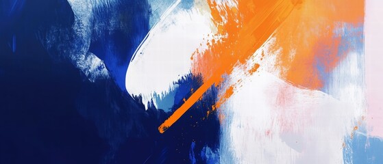 Abstract painting with vibrant orange and blue colors, showcasing dynamic brush strokes and artistic expression. Perfect backdrop for modern design concepts.