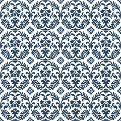 Geometric Blue and White Tile Pattern with Ornamental Accents