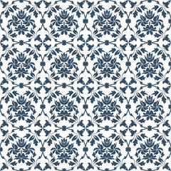 Vintage Inspired Blue and White Tile Pattern with Geometric Styling