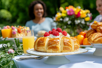 Friends laughing and enjoying an Easter brunch outdoors - Ideal for social media posts and lifestyle blogs