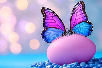 Fototapeta premium Glowing Butterflies Emerging from a Pastel-Colored Egg - Ideal for Nature Blogs and Spring Promotions