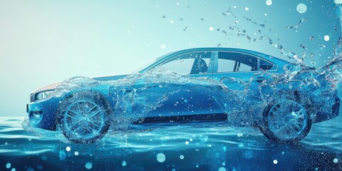 A concept showing water as the only emission from a hydrogen car.