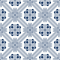Obraz premium Geometric Blue and White Tile Pattern with Decorative Accents