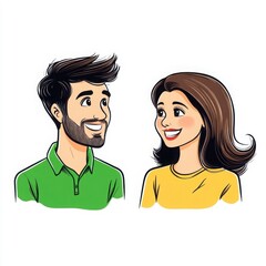 Minimalistic Drawings of a Happy Man and Woman in Colorful Outfits