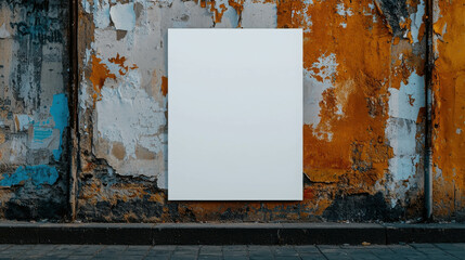 Large Blank Poster Taped to Urban Wall on City Street with Colorful Textured Background