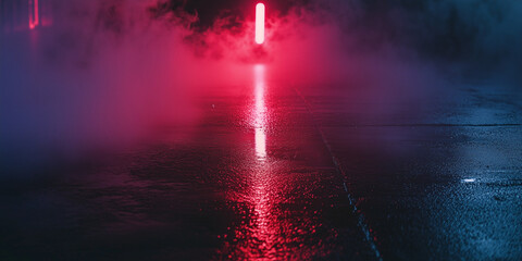 Obraz premium Wet asphalt, reflection of neon lights