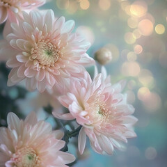 Fototapeta premium Elegant pink flowers bloom softly against a dreamy blurred background during a tranquil afternoon
