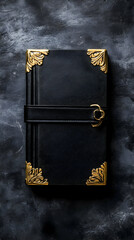 Elegant Black Leather Journal, Gold Accents
