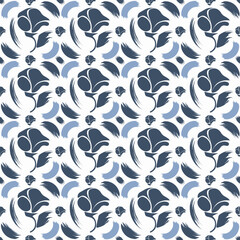 Dark Blue and White Ornamental Tile Pattern with Decorative Borders
