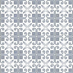 Dark Blue and White Ornamental Tile Pattern with Artistic Floral Details