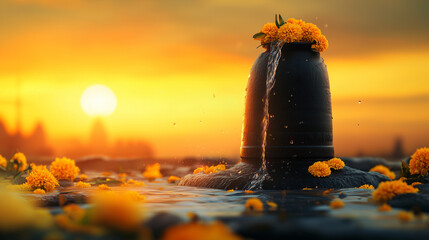 Mahasivaratri banner, image of Shiva linga with holy water flowing from the top, ai generated images.