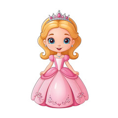 Adorable Cartoon Princess in a Pink Ball Gown