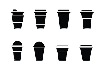 Coffee cup icons vector set in line and flat style. Disposable coffee cup. Coffee paper cup, plastic container for hot and cold drink, Vector illustration