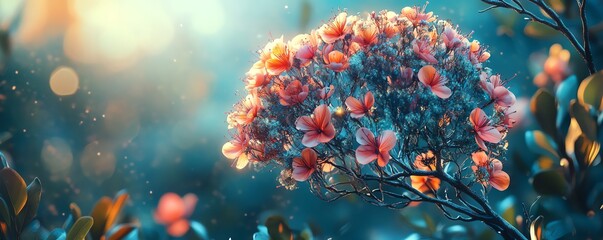 Treeshaped brain with colorful flowers