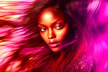 Commercial marketing conceptual art. Long trim - beach waves hair. Attractive calm black girl - for ads, banner and web marketing use. African elegance advertising portraits. Model concept.