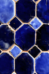A vibrant blue tiled pattern featuring octagonal and hexagonal shapes, showcasing rich hues and intricate designs.