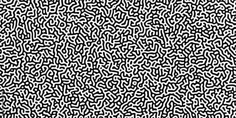 Poster Turing reaction diffusion monochrome seamless pattern with chaotic motion .Linear design with biological shapes. Organic lines in memphis. abstract turing organic wallpaper background .	