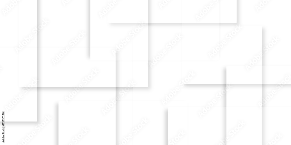 Poster Abstract white and grey geometric overlapping square pattern, design of technology background with shadow. abstract square background geometry shine and element template for web presentation design	