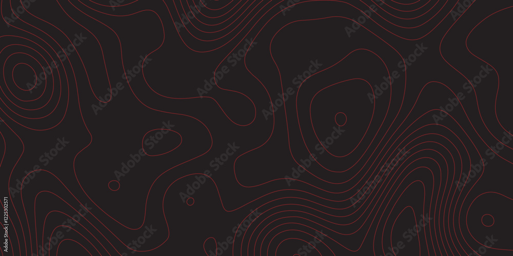 Aufkleber Abstract red on black background Topographic line map pattern. Modern Abstract Design Concept Elegant Black Beautiful Topo Wallpaper Design illustration for art, fabric, packaging, web, banner.	