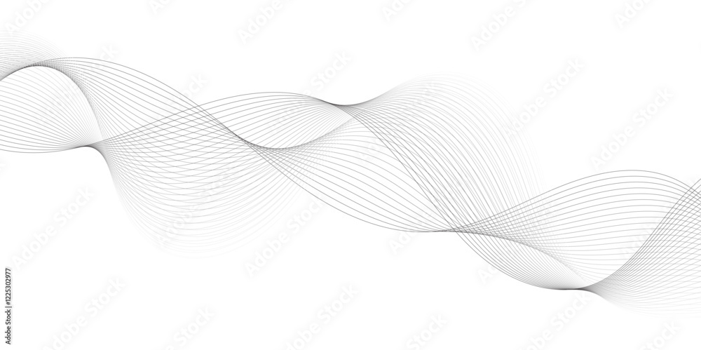 Aufkleber Abstract grey, white smooth element swoosh speed wave modern stream background. Wave with lines created using blend tool. Abstract frequency sound wave lines and twisted curve lines background.	