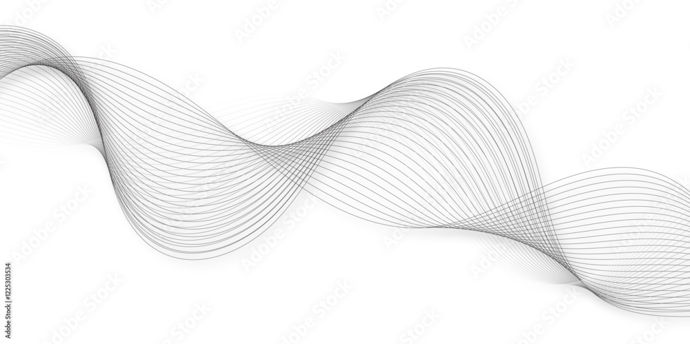 Aufkleber Abstract grey, white smooth element swoosh speed wave modern stream background. Wave with lines created using blend tool. Abstract frequency sound wave lines and twisted curve lines background.	