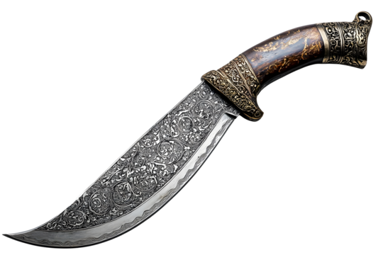 Ornate Dagger with Intricate Mosaic Pattern on a White Backdrop