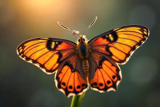 Macro photograph of a vibrant tiger moth opening its wings to take flight against a starlit background, showcasing nature's beauty and intricacy.