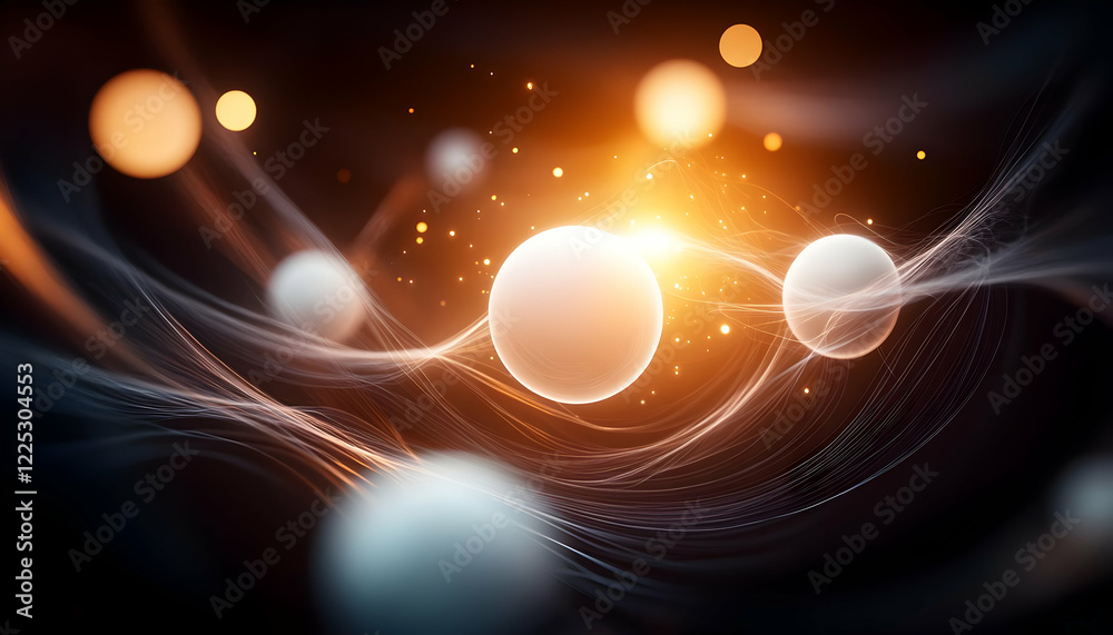 Wall mural abstract illustration of glowing particles and light waves, creating a sense of movement and energy 