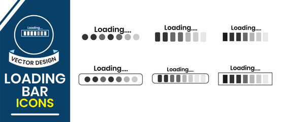Loading icon vector set. Set of round loading icons, search vector illustration. Collection of loading and buffering symbols for websites, app, logo. Progress load icons design. Vector illustration.