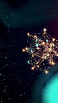 A system architecture map showcasing node connections in a teal and amber technical scheme, offering a dynamic, complex network visualization feel, intricate interdependencies and workflows.
