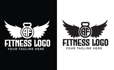 AF Gym, AF fitness logo, Sport, bodybuilding and gym king concept, Vector illustration Vector hand drawn silhouette of strong hand lifting up steel dumbbell isolated on white background