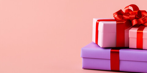 Scene of a stack of pastel-colored gift boxes tied with ribbon - Ideal for celebration and gifting occasions