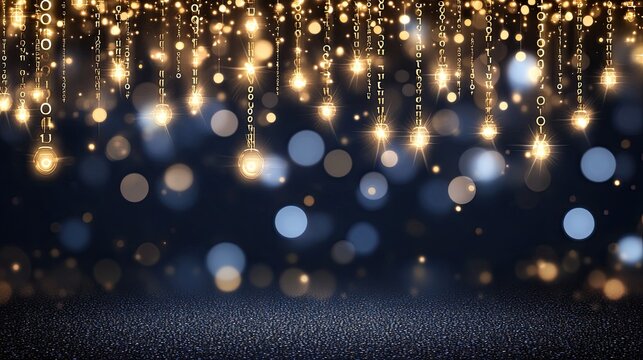 A detailed background featuring glowing elements and binary code set against a dark blue backdrop, ideal for technology themes