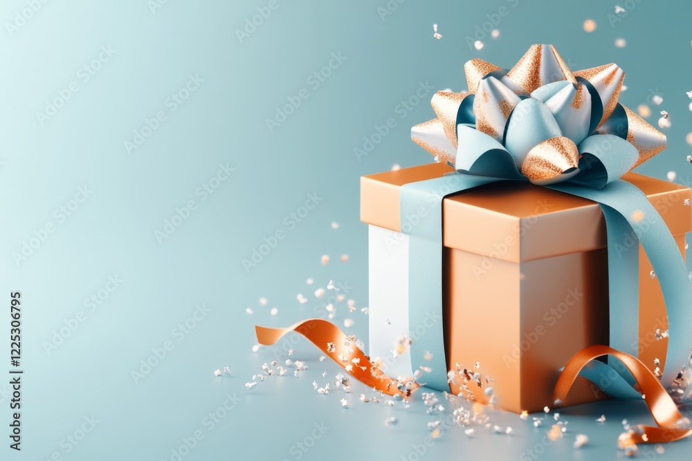 Poster a 3d digital artwork of a gift box with layers of complementary colors, such as orange wrapping pape