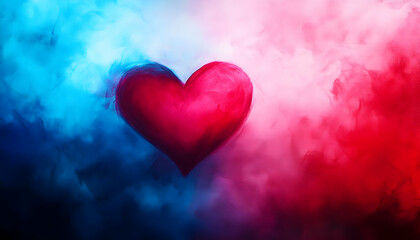 Obraz premium A vibrant heart symbol surrounded by colorful smoke, representing love, emotion, and deep connections.