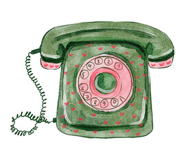 retro green  telephone isolated on white