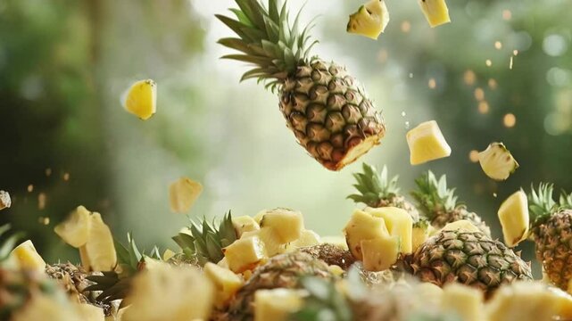 Scene of pineapple fruit falling in a pile, smooth repeating motion for background video animation